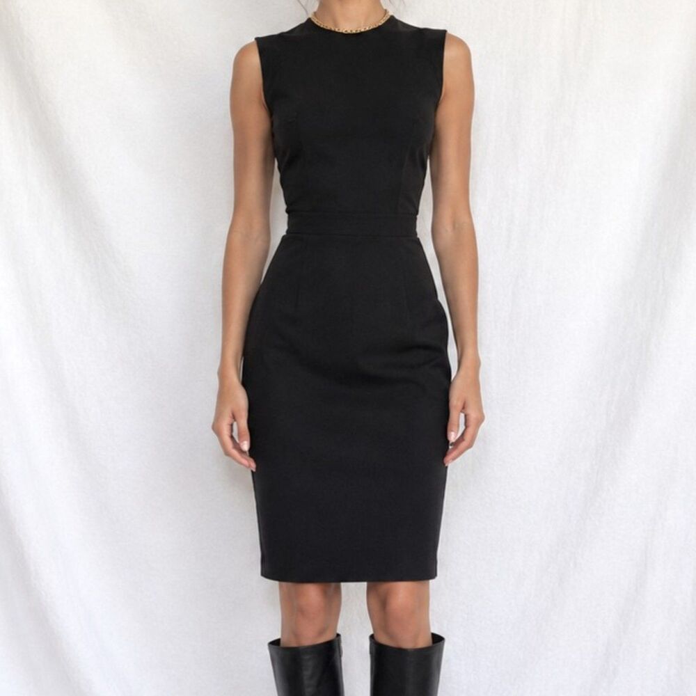 Vintage Y2K Black Sleeveless Knee Length Bodycon Fitted Cocktail Dress Size M